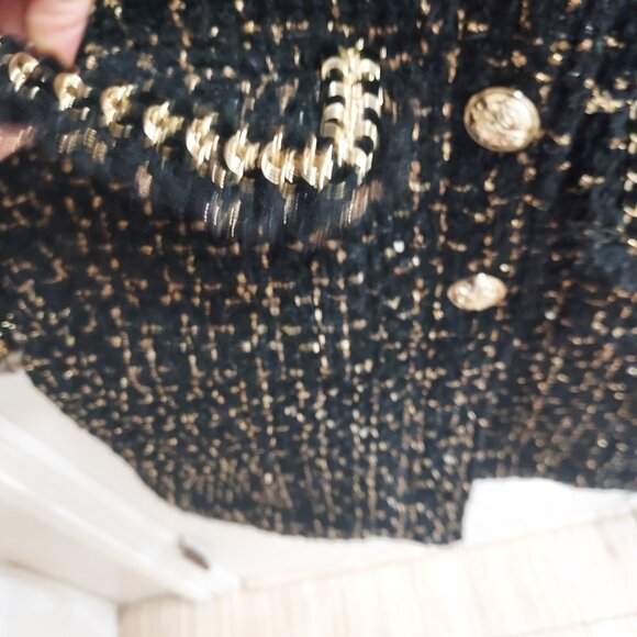 Cinq a Sept Sasha Black Gold Tweed Blazer Mini Dress - Picture 7 of 11